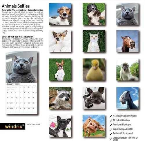 Vista 2 de Calendario de pared 2026, Calendario divertido 2026, noviembre de 2025 - diciembre de 2026, calendario de pared con memes divertidos de animales, 12