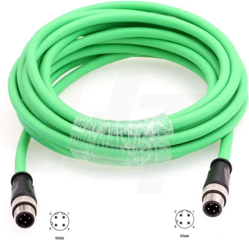 Vista 2 de Cámara Ethernet M12 4 Pin D Código macho a M12 4 Pin D Code Cable macho para red de aplicaciones industriales CAT5e blindado flexible 3.3 ft