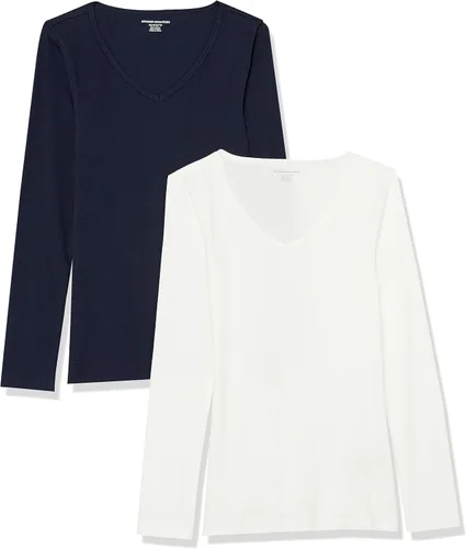 Vista 13 de Amazon Essentials - Camisas de manga larga de punto con cuello en V de canalé para mujer, de ajuste delgado para superposición