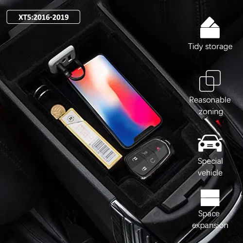 Vista 3 de para XT5, bandeja organizadora de apoyabrazos compatible con accesorios Cadillac XT5 2019 2018 2017 2016, inserto de reposabrazos