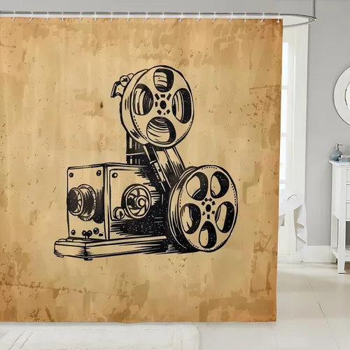 Vista 20 de Homewish Theater Cinema Poster Shower Curtain Set,Retro Movie Bathroom Curtain,Kids Girls Teens Popcorn Waterproof Fabrics Movie Night Bathroom