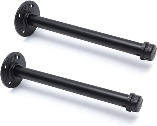 Vista 14 de Soportes industriales de tubo de hierro negro de 3/4 pulgadas, soportes rústicos para colgar en la pared, soportes de tubería personalizados