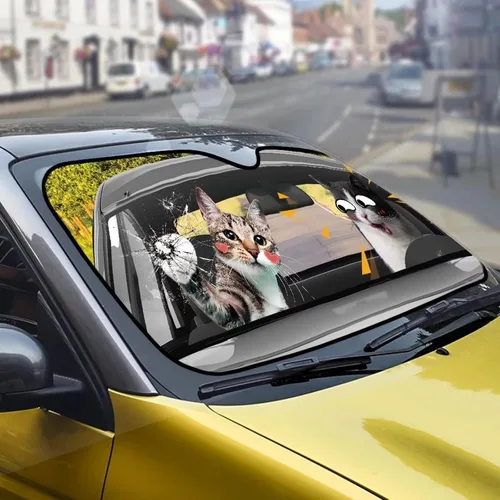 Vista 5 de Talayituse Parasol para parabrisas de automóvil, diseño de gato divertido 3D, ajuste universal, para automóvil, camión, SUV, bloquea el sol