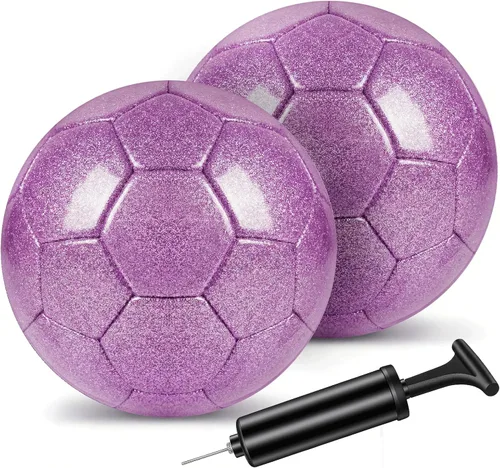 Vista 10 de 2 pelotas de fútbol con purpurina plateada con bomba y aguja, kit de pelota de fútbol para regreso a la escuela, regalos de cumpleaños, pelota