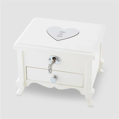Vista 3 de THINGS REMEMBERED Joyero musical blanco con pies grabados (personalización), reproduce música de Swan Lake, regalo personalizado para niñas
