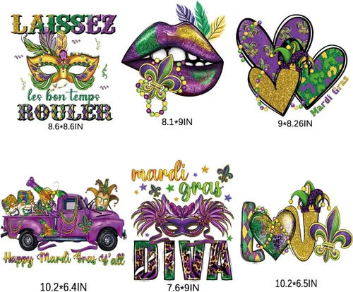 Vista 2 de Doneace Parches de transferencia termoadhesivos para el día de San Valentín, Mardi Gras, máscara de mascarada, patrón de labios de payaso