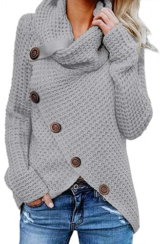 Vista 17 de GRECERELLE - Suéteres de cuello alto con cuello grueso, manga larga, dobladillo asimétrico, sueltos, de punto, para mujer, de otoño, S-2XL 02 negro