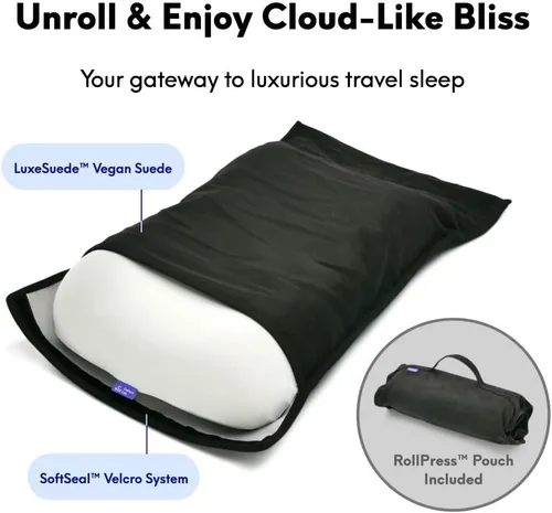 Vista 4 de Cushion Lab Almohada de Viaje para Sueño Profundo – Almohada de Cuello de Espuma Viscoelástica Compacta para Dormir, Almohada Portátil para Hoteles