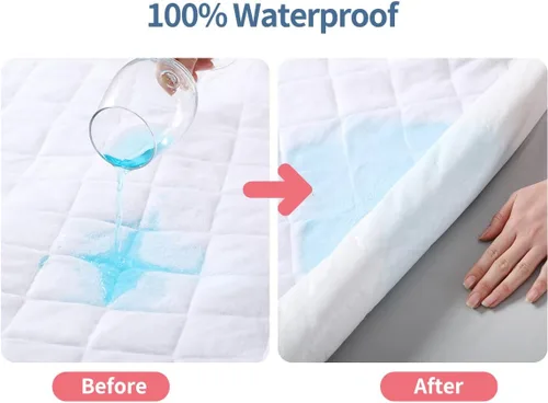 Vista 4 de Protector de colchón 100% impermeable de viscosa de bambú, sábana bajera acolchada con bolsillo profundo de 8 a 16 pulgadas, fibra de enfriamiento
