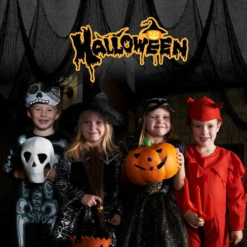 Vista 2 de Yobbai Paquete de 6 telas espeluznantes negras – Decoraciones de Halloween – Tela de algodón de 30 x 72 pulgadas – Tela espeluznante para casa
