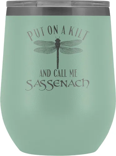 Vista 6 de Outlander Vaso de vino Put On A Kilt and Call Me Sassenach de 12 onzas de acero inoxidable grabado, taza para bebidas frías y calientes, color negro