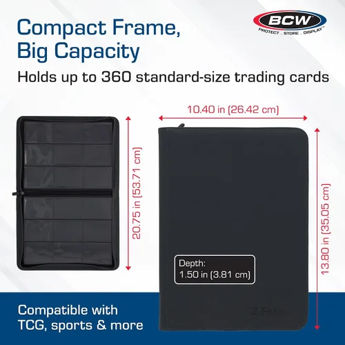 Vista 3 de BCW Z-Folio - Álbum LX de 9 bolsillos - Negro Organizador de tarjetas con cremallera segura Carpeta de colección de tarjetas de cuero sintético
