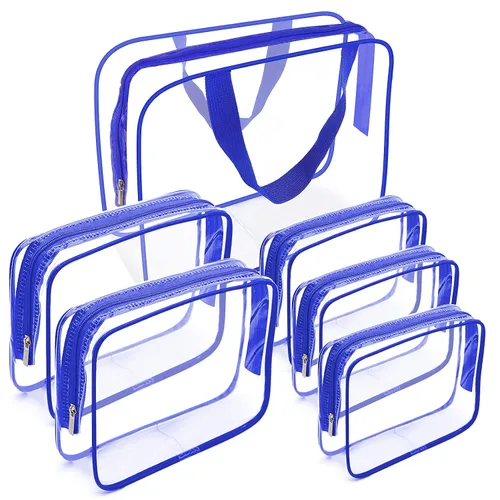 Vista 10 de APREUTY Bolsas de maquillaje transparentes, aprobadas por la TSA, juego de 3 bolsas de maquillaje grandes de PVC transparente con asa de cremallera