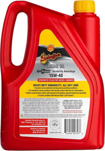 Vista 2 de Schaeffer Manufacturing Co. 0700CK4-006S SynShield Durability Advantage 15W-40 Aceite de motor diésel, botella de 1 galón