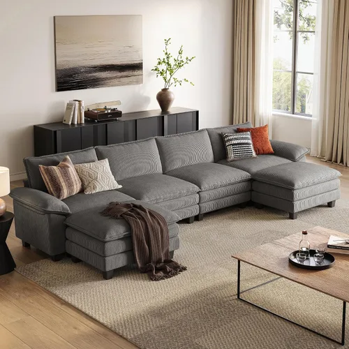 Vista 43 de LINSY HOME Cloud Sofa - Silla decorativa con tumbona otomana para interiores, sofá de pana perfecta para sala de estar, apartamento, oficina, beige