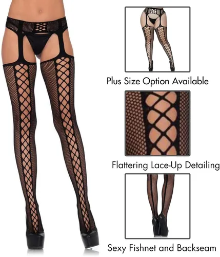 Vista 2 de Leg Avenue womens Fishnet Stockings With Attached Garter Belt