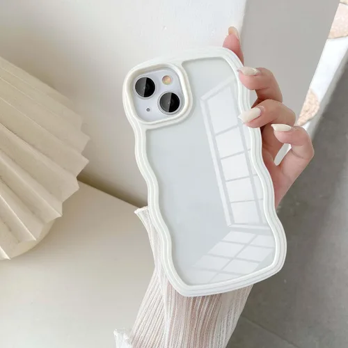 Vista 11 de UEEBAI Funda transparente con marco ondulado para iPhone 14 Plus de 6.7 pulgadas, funda transparente y rizada, bonita funda ondulada para teléfono