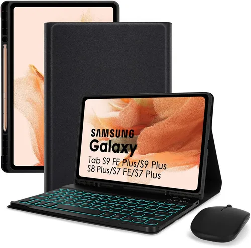 Vista 12 de LAMA Funda con teclado retroiluminado para Samsung Galaxy 12.4 pulgadas S10 Plus/S9 FE+/S9+/S8+, 12.4 pulgadas, S7 FE/S7 Plus, funda desmontable