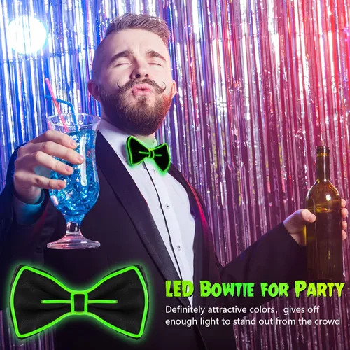 Vista 3 de Hercicy Pajarita iluminada para hombres, corbatín de neón LED, corbatas divertidas, para niños, niñas y mujeres, disfraz de fiesta que brilla