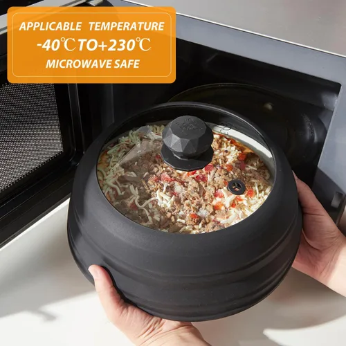 Vista 2 de Cubierta para salpicaduras de microondas, tapa protectora de salpicaduras de vidrio ventilado con silicona plegable para alimentos como placa