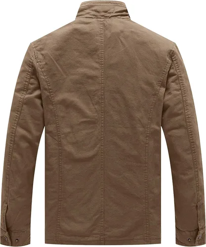 Vista 2 de WenVen Chaqueta ligera de estilo militar para hombre, rompevientos de algodón de sarga