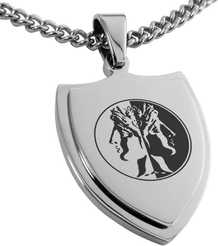 Vista 4 de Collar con colgante de escudo de dioses griegos de acero inoxidable