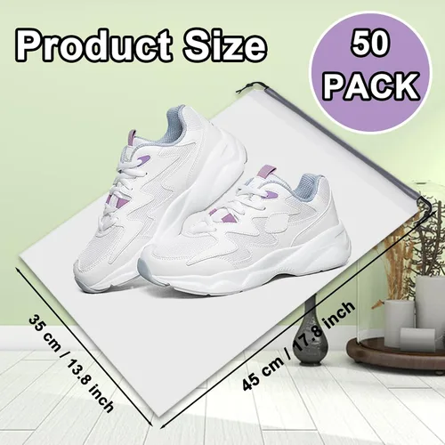 Vista 2 de xlehoely Paquete de 50 bolsas de zapatos para viajes, grandes bolsas transparentes de almacenamiento de zapatos con cuerda para hombres y mujeres