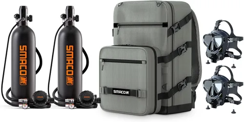 Vista 9 de SMACO Mini tanque de buceo 1.9L Tanque de buceo portátil (2 piezas) Reutilizable Buceo Pony Botella de Respaldo Cilindro de aire de buceo hasta 30