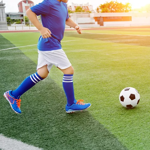 Vista 7 de BQUBO - Calcetines de fútbol para niños pequeños, calcetines de algodón a rayas hasta la rodilla, calcetines de tubo largo para niños y niñas de 3 a
