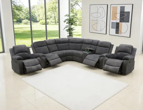 Vista 11 de Juego de sofá seccional reclinable manual, juegos de muebles de sala de estar, sofá seccional en forma de L y 2 sillas, cómodo sofá reclinable