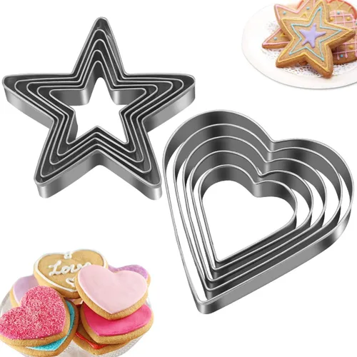Vista 2 de Juego de 10 cortadores de galletas de acero inoxidable con caja de almacenamiento, forma de corazón de amor y molde en forma de estrella