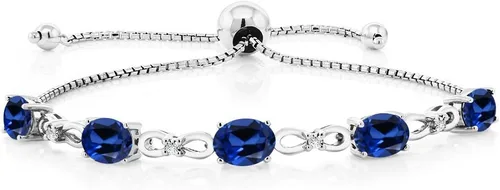 Vista 124 de Gem Stone King Pulsera de tenis de diamantes cultivados en laboratorio con piedra natal de 3-6 quilates para mujer, plata de ley 925, ovalada