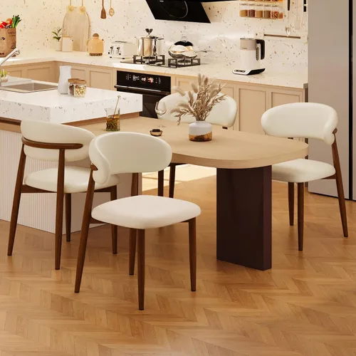 Vista 9 de Juego de 2 sillas de comedor para cocina, tapizadas, modernas, de cuero, original/beige