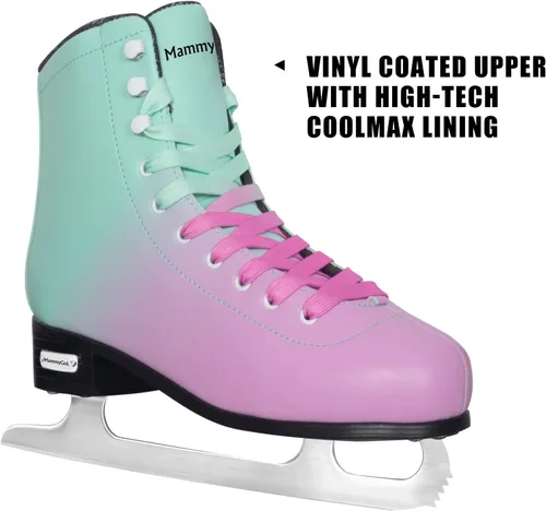 Vista 3 de MammyGol Classic Ice Figure Skates for Womens/Misses/Girls Lace up with Stainless Steel Blade Light Support Ice Figure Skates in Red Teal