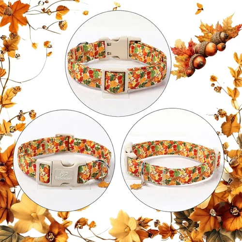 Vista 6 de Collar de otoño para perro, lindo collar de cachorro con hojas de otoño, ligero, cómodo, ajustable, para mascotas pequeñas, medianas y grandes