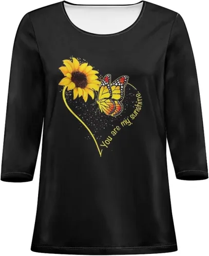 Vista 4 de DISNIMO Camiseta de primavera verano otoño para mujer, manga 34, casual, blusas, entrenamiento, yoga, tallas S-2XL