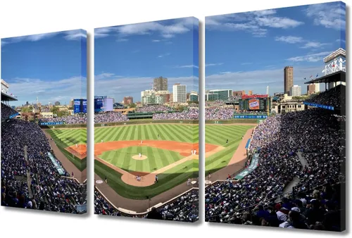 Vista 62 de TUMOVO Arte de pared en lienzo para estadio deportivo, arte de pared de campo Wrigley en Chicago, pinturas de Chicago, impresiones sobre lienzo