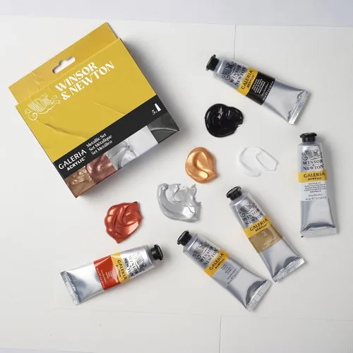 Vista 2 de Winsor & Newton Galeria - Set de pintura acrílica, 5 tubos de 60ml (2-oz), Metálico Introductory Acrylic Paint made with Professional Pigments