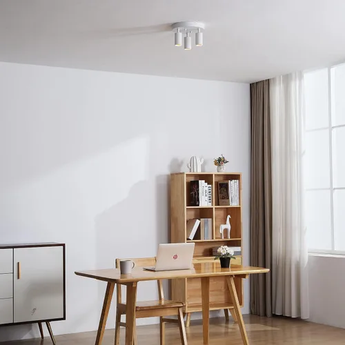 Vista 3 de Shura - Lámpara de techo LED redonda integrada de 3 luces blancas con cabezales giratorios, luz de techo empotrada ajustable, 3000 K, 1365 lúmenes