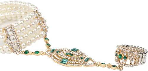 Vista 5 de Metme 1920s Flapper Pulsera Anillo Set Gatsby Accesorios Imitación Perla Cristal Pulsera Anillo Ajustable