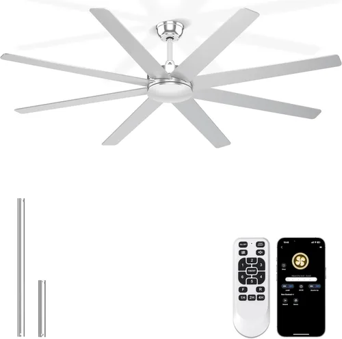 Vista 12 de Ventiladores de Techo de 60 Pulgadas Sin Luces - Ventilador de Techo Blanco de 8 Aspas Control Remoto/APP, Ventilador de Techo Reversible