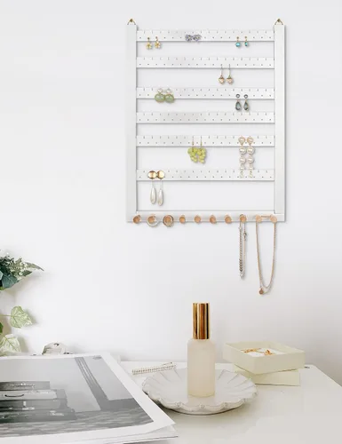 Vista 8 de Mymazn Fácil de montar de madera de haya maciza pendiente colgante collar soporte colgante montaje en pared organizador de joyas anillos Scruncies