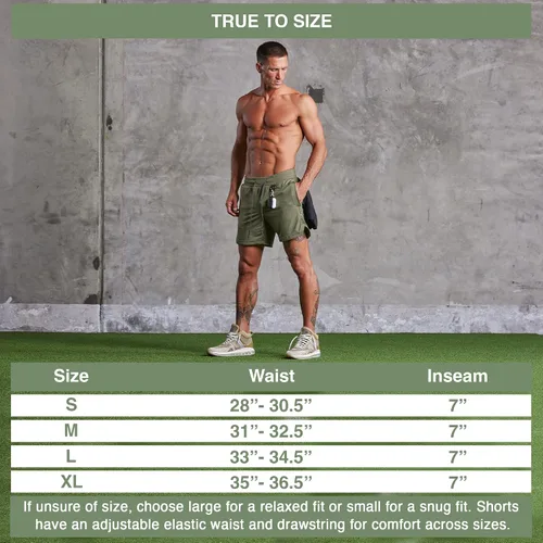 Vista 6 de Born Tough Pantalones cortos de entrenamiento de gimnasio para hombre, entrepierna de 7 pulgadas, pantalones cortos de culturismo atléticos