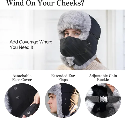 Vista 3 de Unigear Sombrero de trampero de invierno para hombres y mujeres Gris Negro