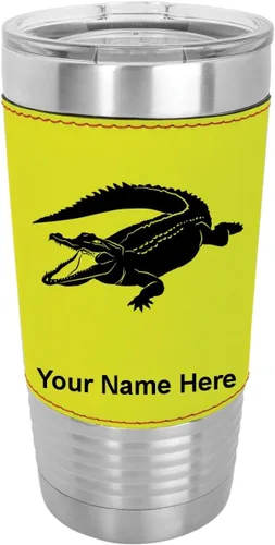 Vista 14 de LaserGram Vaso aislado al vacío de 20 onzas, cocodrilo, grabado personalizado incluido (piel sintética, estilo béisbol)