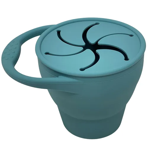 Vista 4 de BraveJusticeKidsCo - Snack Attack Cup - Contenedor de bocadillos de silicona plegable, recipiente para snacks para bebés y niños pequeños