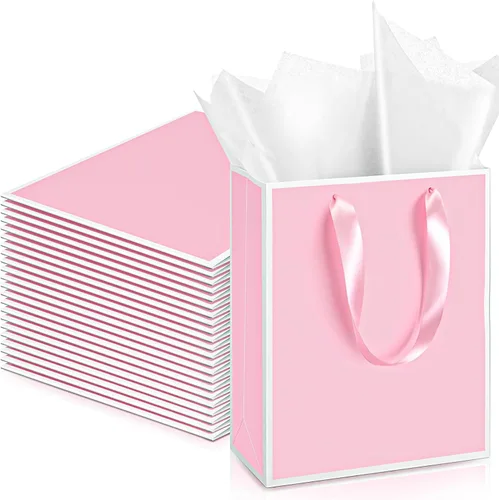Vista 36 de Yeaqee Paquete de 24 bolsas de regalo de papel metálico con asa y tejido de 9 x 7 x 3.1 pulgadas, papel de aluminio dorado, bolsas de agradecimiento