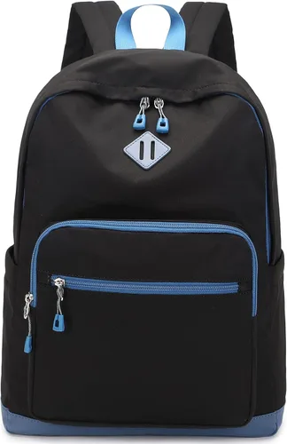 Vista 12 de Lohol Mochila clásica para niñas, niños y adolescentes, bolsa ligera para libros, escuela, viajes, universidad (beige/azul)