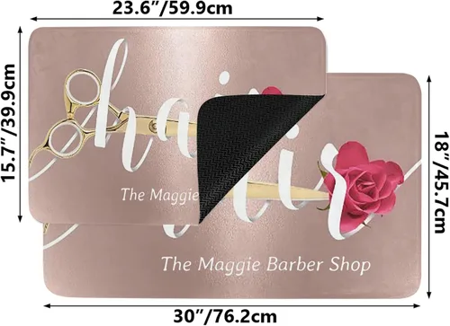 Vista 3 de Tapete personalizado para peluquería con estampado floral, para interiores y exteriores, tapete de entrada para mascotas, decoración del hogar, 23.6