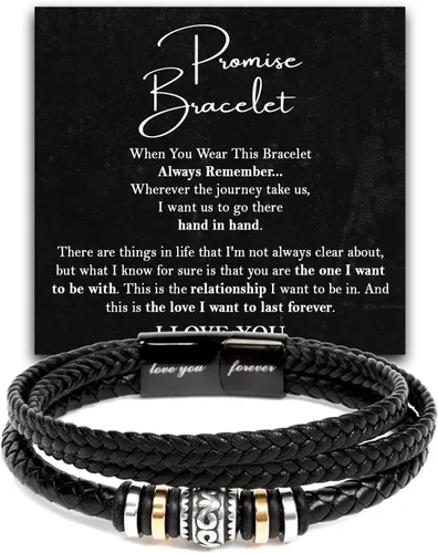 Vista 12 de Pulsera Promesa Para Él, Pulsera de Cuero Trenzado y Acero Inoxidable con Infinito, Letra "Te Amo Para Siempre", Regalos de Promesa Para Hombre